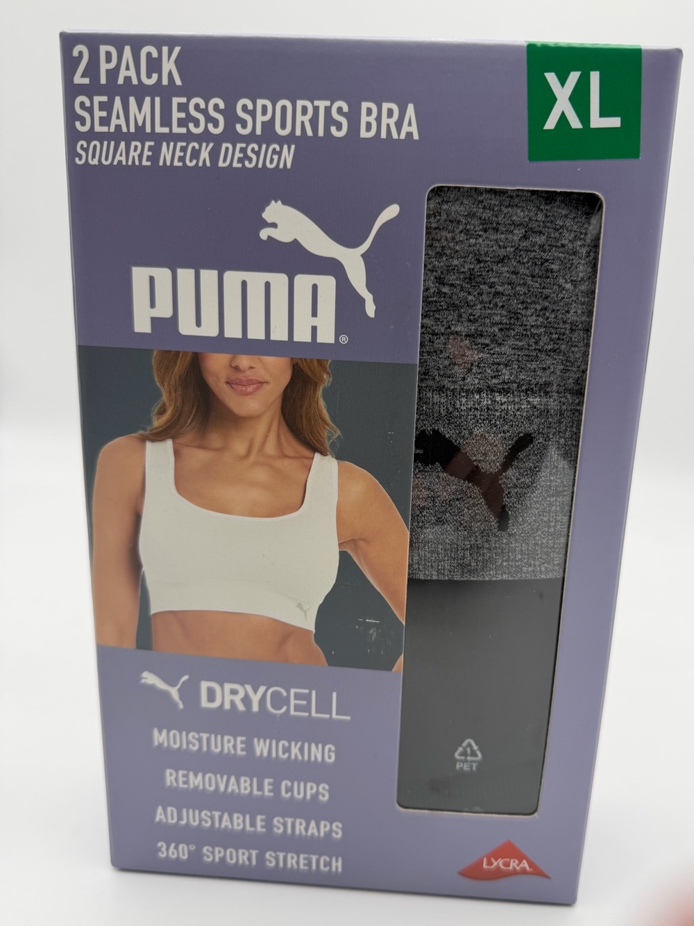 PUMA Seamless Sports Bra 2-Pack Gray Black XL DRYCELL